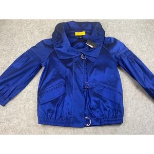 St John Royal Blue Satin Convertible Collar Bomber‎ Jacket Size Petit Sm**NWT